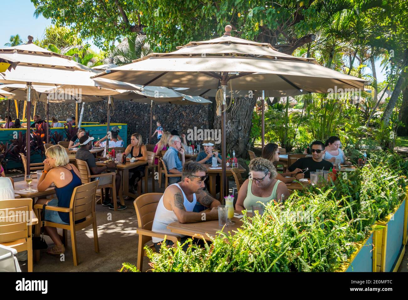 Maui, Hawaii, Lahaina, Aloha Mixed Plate, Beachside Grill, Open-air Dining Stock Photo