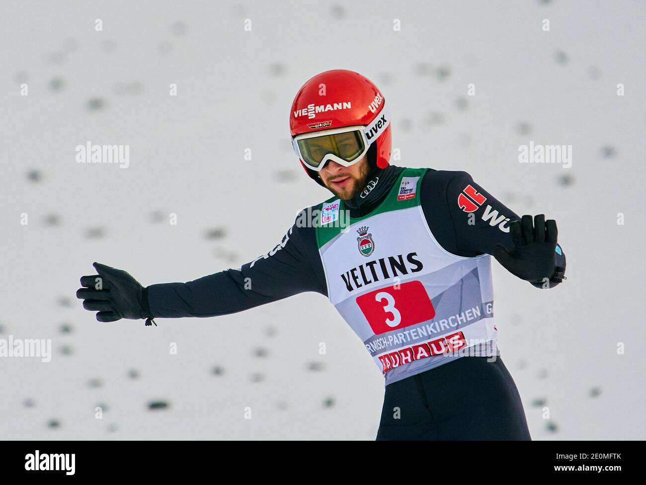 Markus EISENBICHLER, GER   in action at the Four Hills Tournament Ski Jumping at Olympic Stadium, Grosse Olympiaschanze in Garmisch-Partenkirchen, Bavaria, Germany, January 01, 2021.  © Peter Schatz / Alamy Live News Stock Photo
