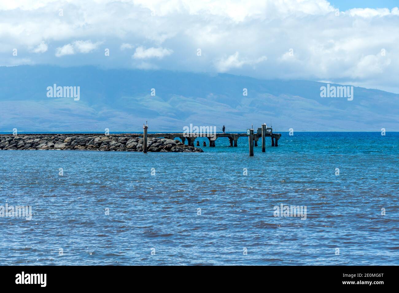 Maui, Hawaii, Lahaina, Aloha Mixed Plate, Beachside Grill, Open-air Dining, View of Mala Wharf Stock Photo