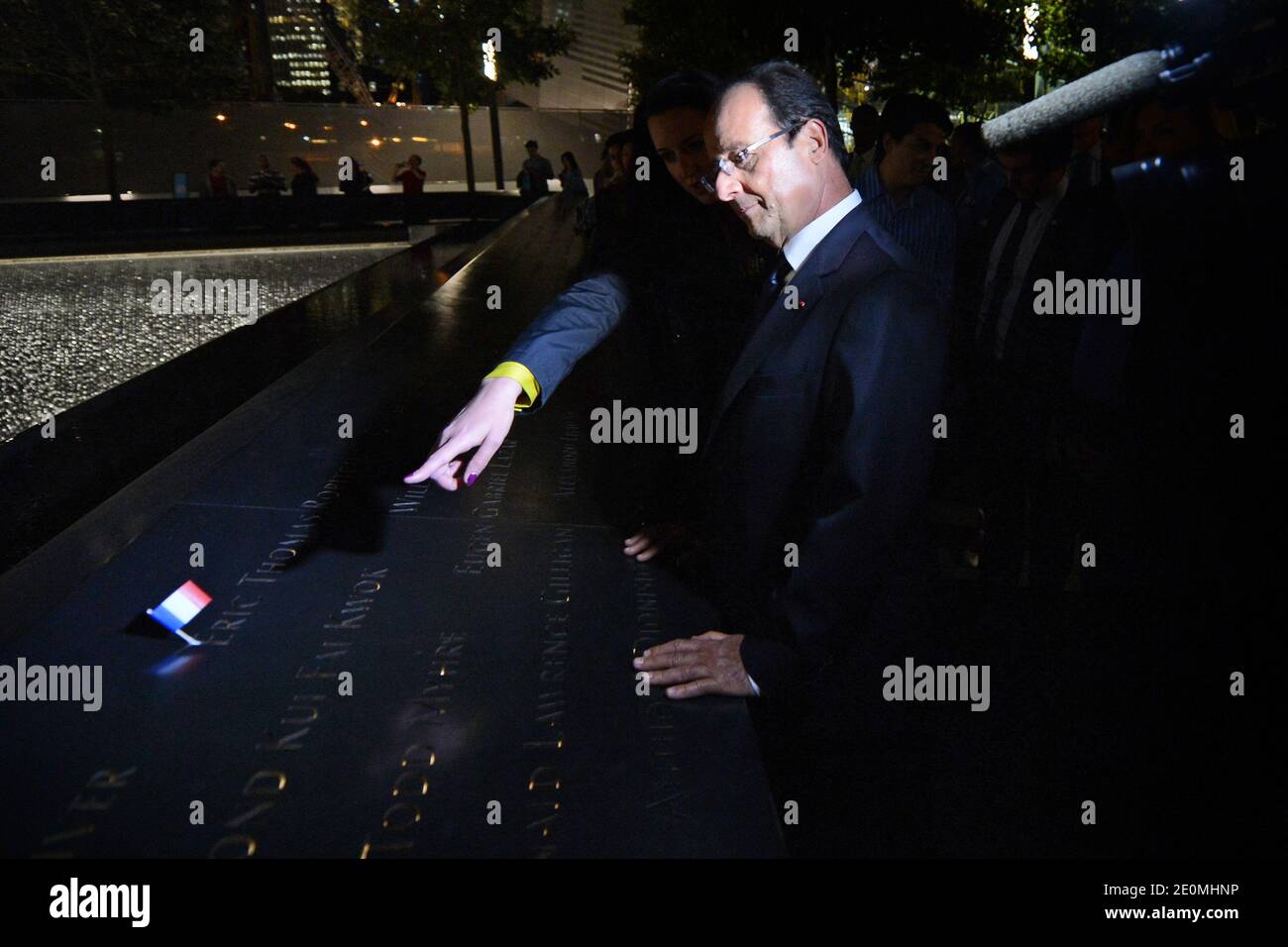French President Francois Hollande takes a tour of Ground Zero 911 Memorial Park on September 25, 2012, New York, NY, USA. Photo by Anthony Behar/Pool/ABACAPRESS.COM Stock Photo