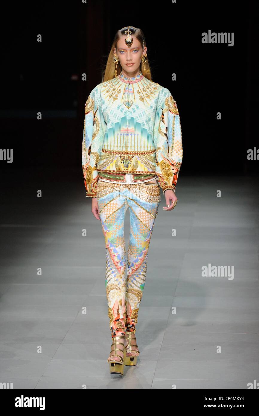 A model displays a creation by Indian fashion designer Manish Arora for his Spring-Summer 2013 Ready-To-Wear collection show held at les Beaux-Arts in Paris, France, on September  27, 2012. Photo by Alban Wyters/ABACAPRESS.COM Stock Photo