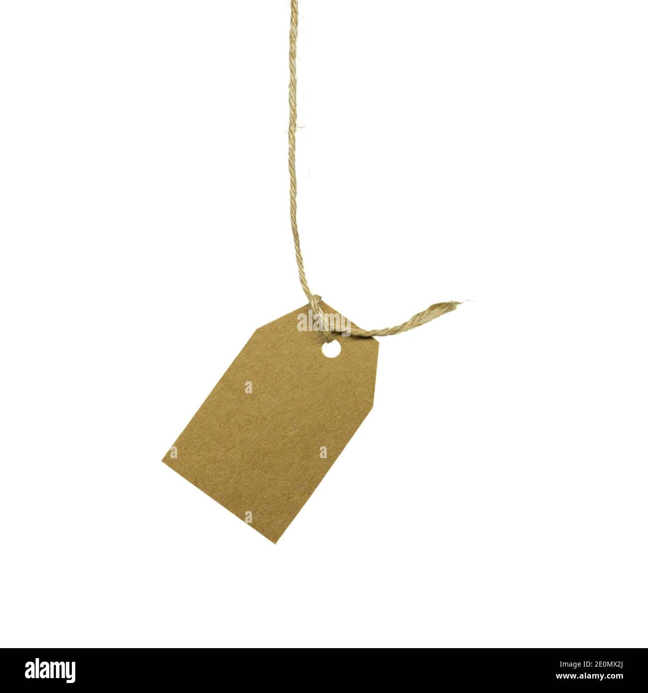 Cardboard price tag hanging on rope, isolated on white background Stock ...