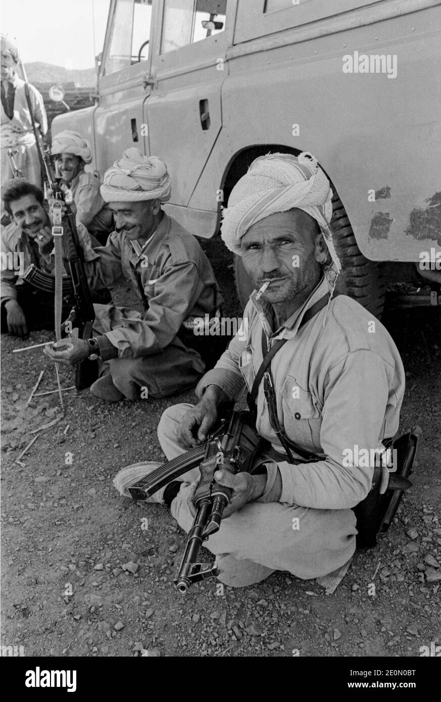 Rebel Kurdish, Peshmerga guerrillas in Northern Iraq photographed during a brief truce with Iraqi government forces 1968. Stock Photo