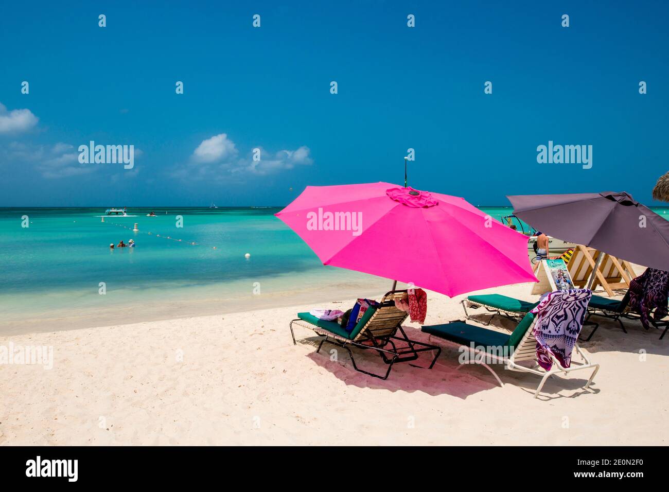 Umbrellas on Hadicurari Beach, Aruba. Stock Photo