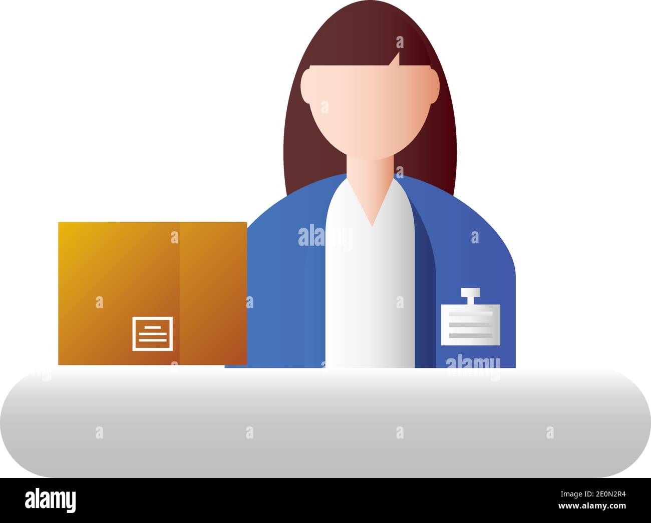 postal service, female courier employee with package vector ...