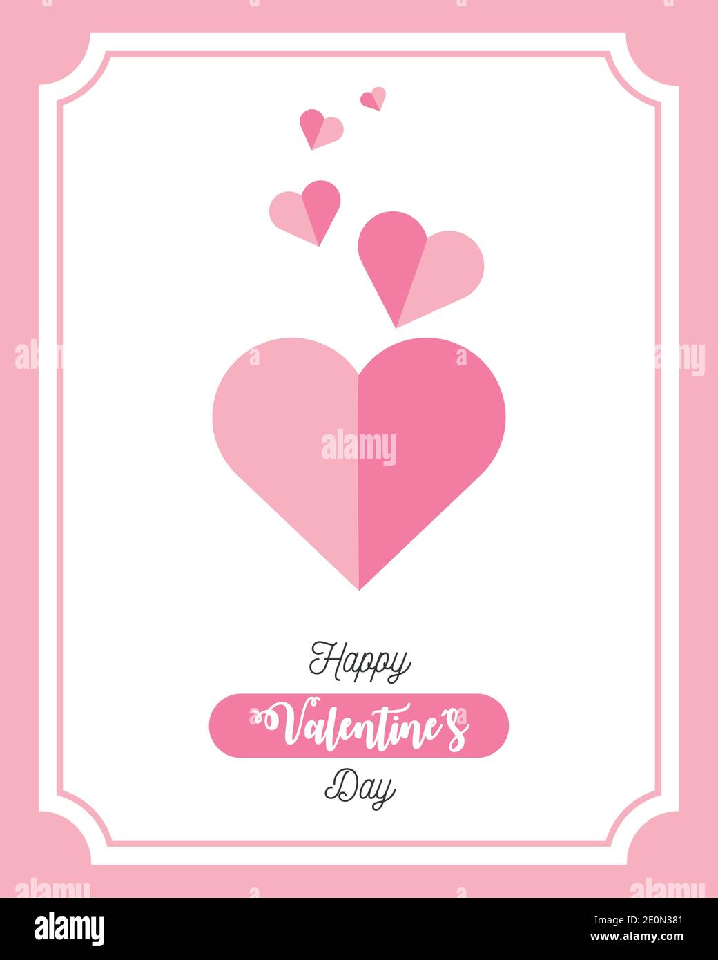 happy valentines day pink paper hearts with white square frame vector ...