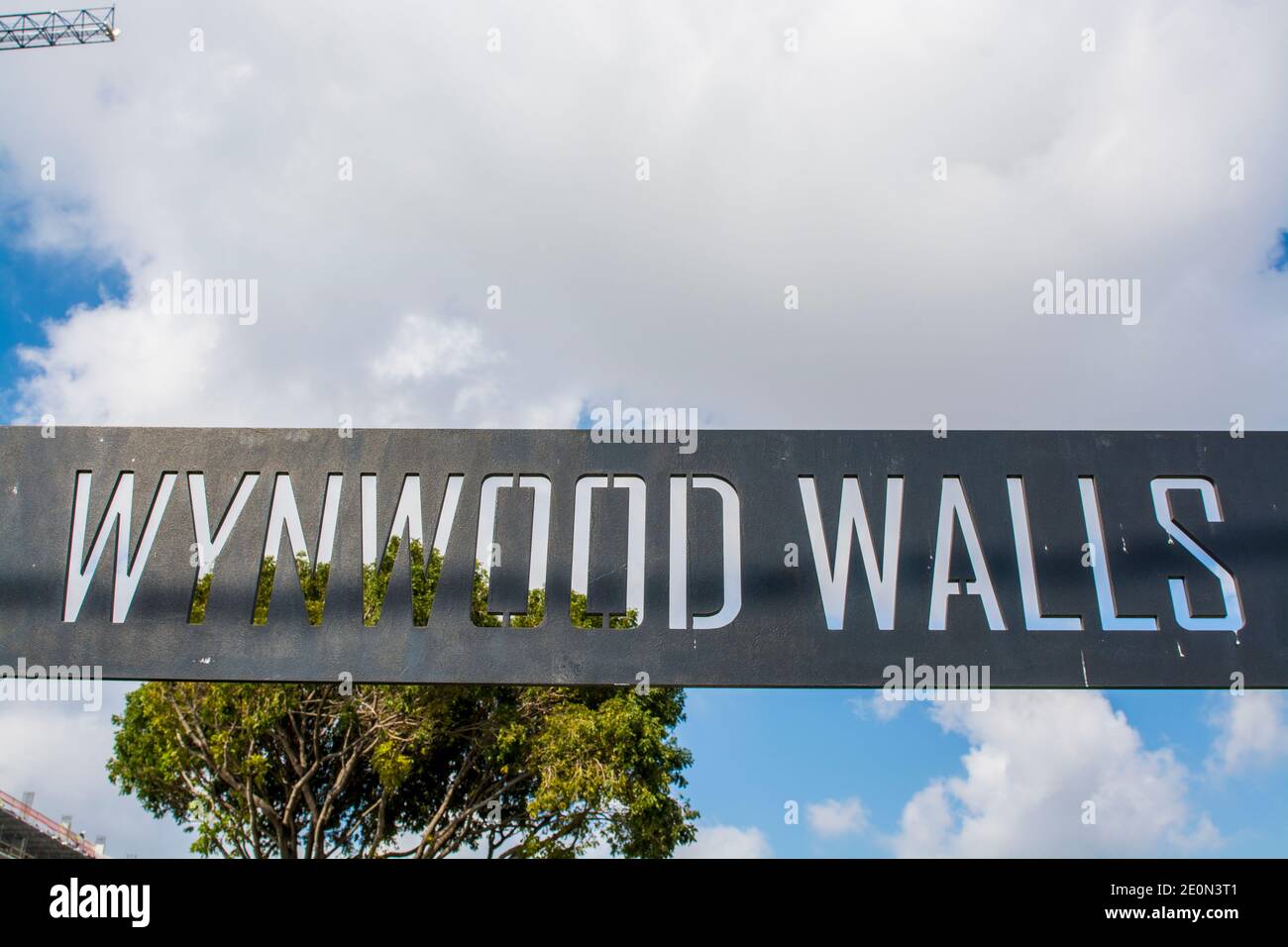 Street signpost Wynwood Walls art district in Miami, Florida. Stock Photo