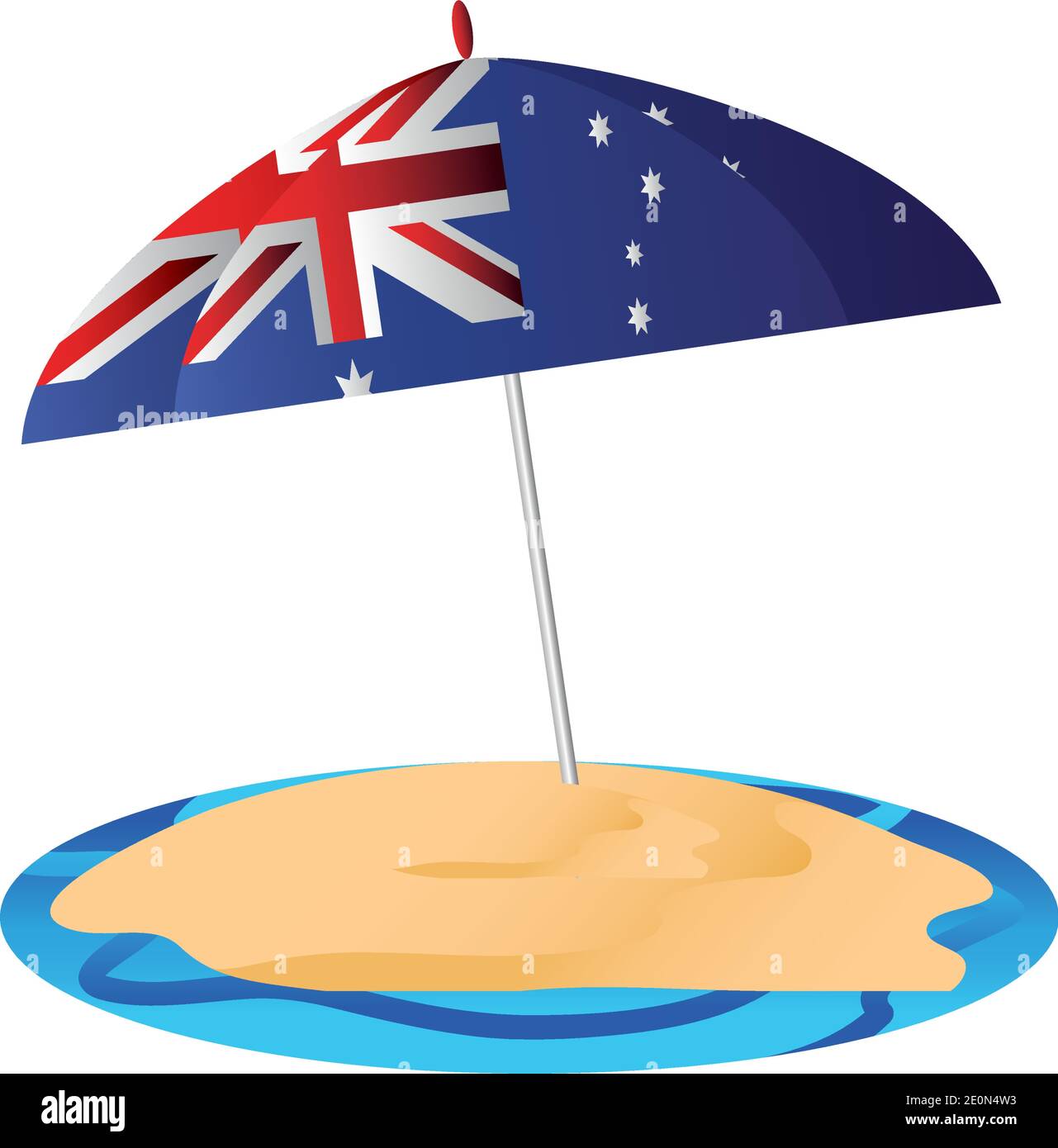 australia day, umbrella in sand beach with australian flag vector illustration Stock Vector