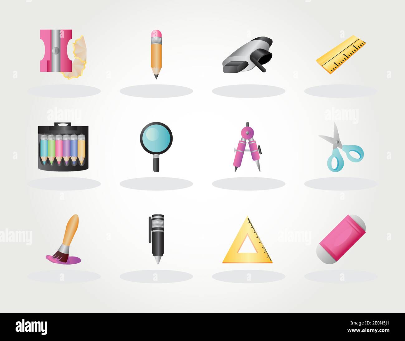 back to school sharpener pencil marker ruler eraser paintbrush compass