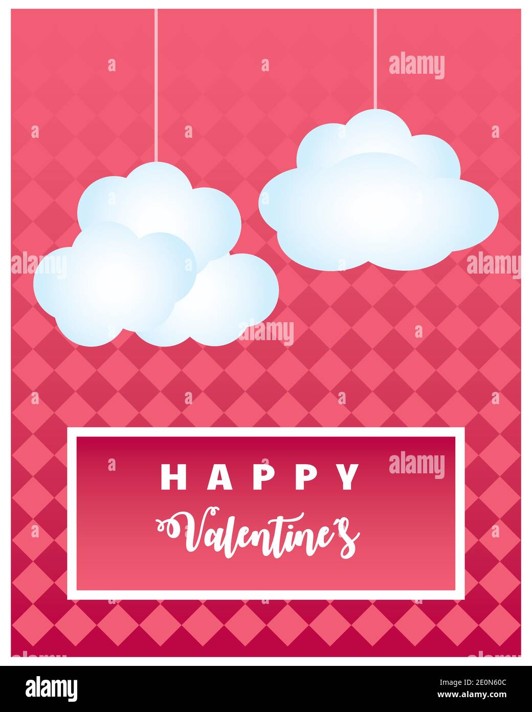 happy valentines day hanging clouds over checkered background card ...
