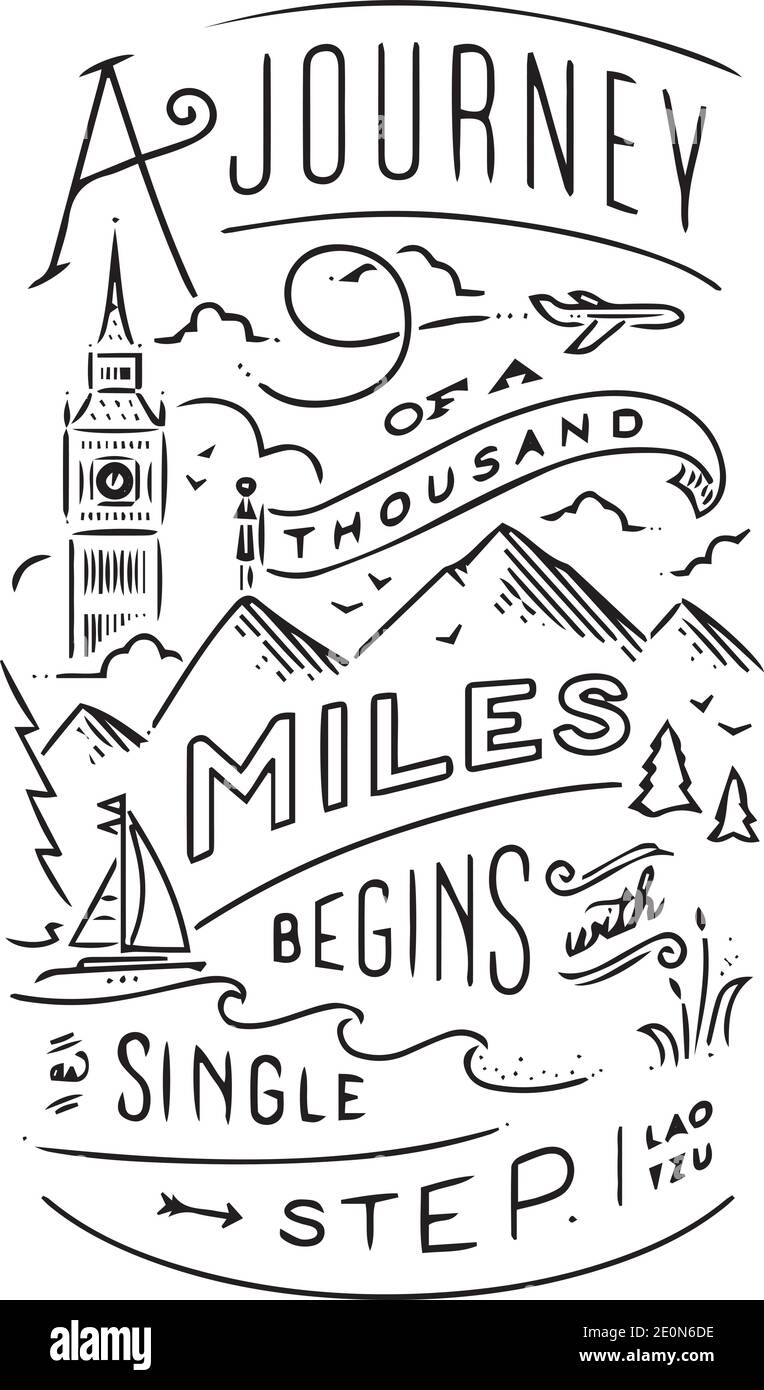 A Journey Of A Thousand Miles Begins With A Single Step Logo Sign Inspirational Quotes And Motivational Typography Art Lettering Composition Design Stock Vector Image Art Alamy
