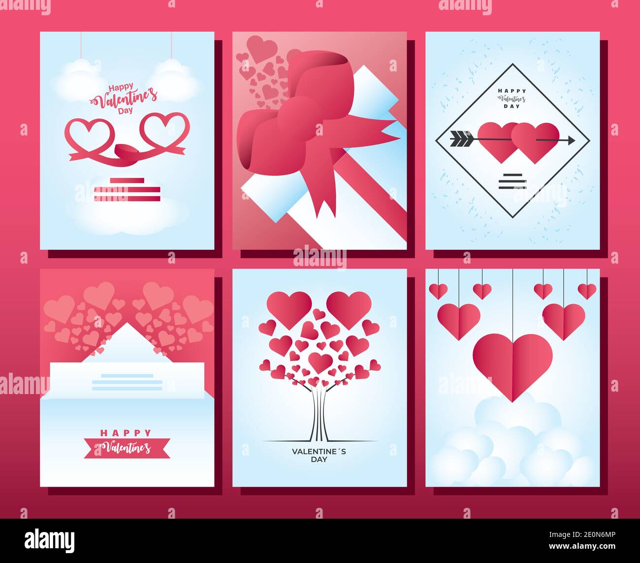 happy valentines day icons set cards with tree hearts gif and ribbon ...