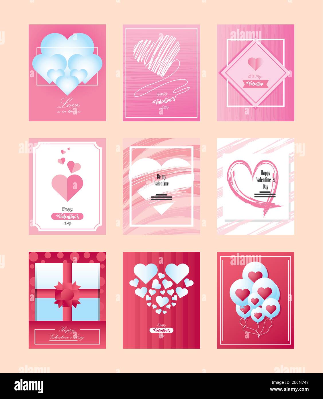 happy valentines day icons set romantic love various card design vector ...