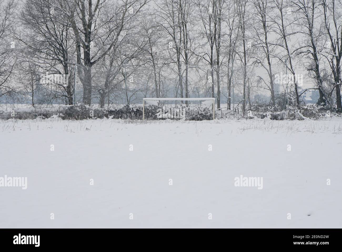 Mortara -12/29/2020: football field covered with snow Stock Photo