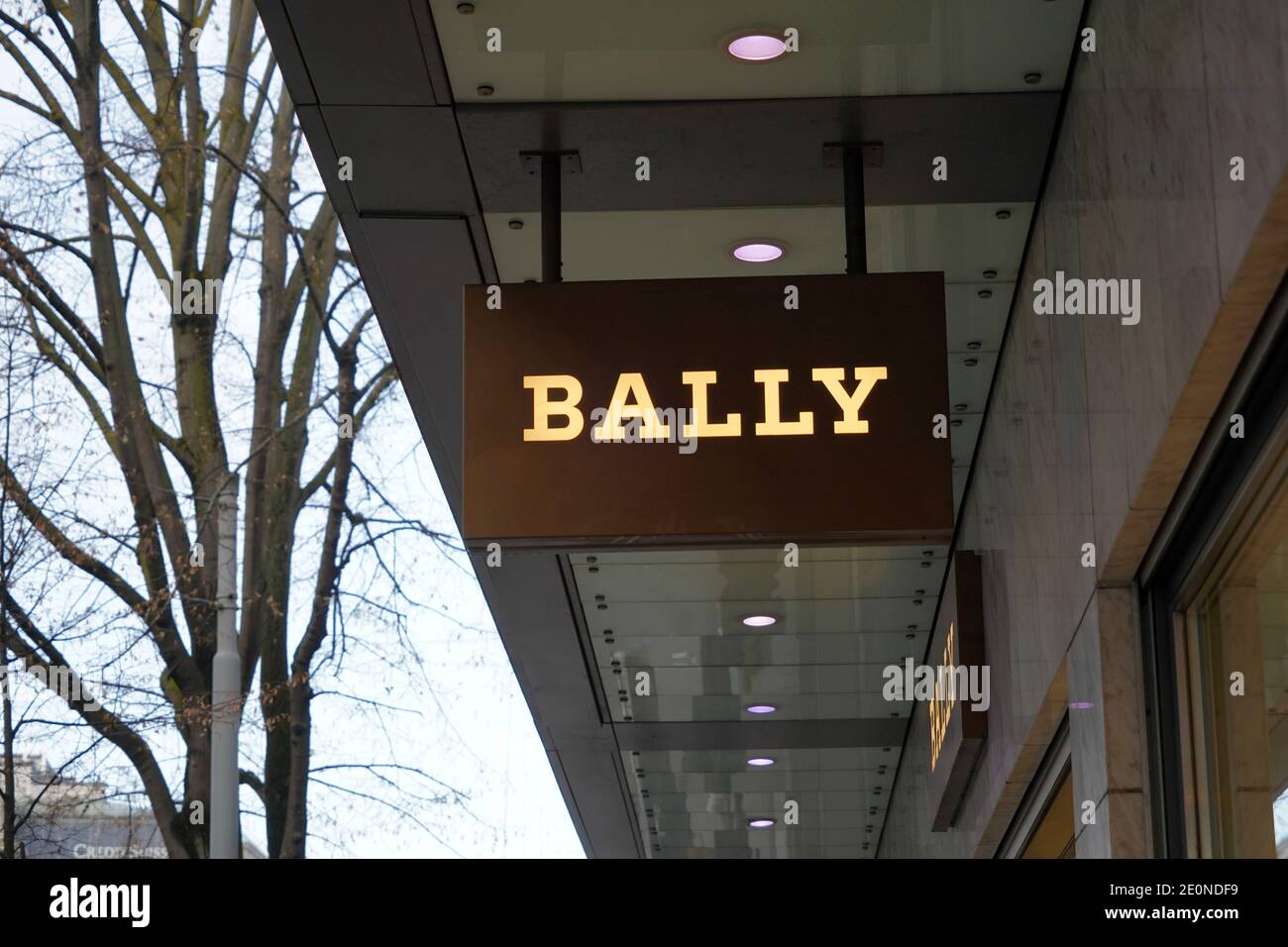 Boutique Bally in the city center of Zurich in Switzerland. The name of the  brand is outside the store to attract attention Stock Photo - Alamy