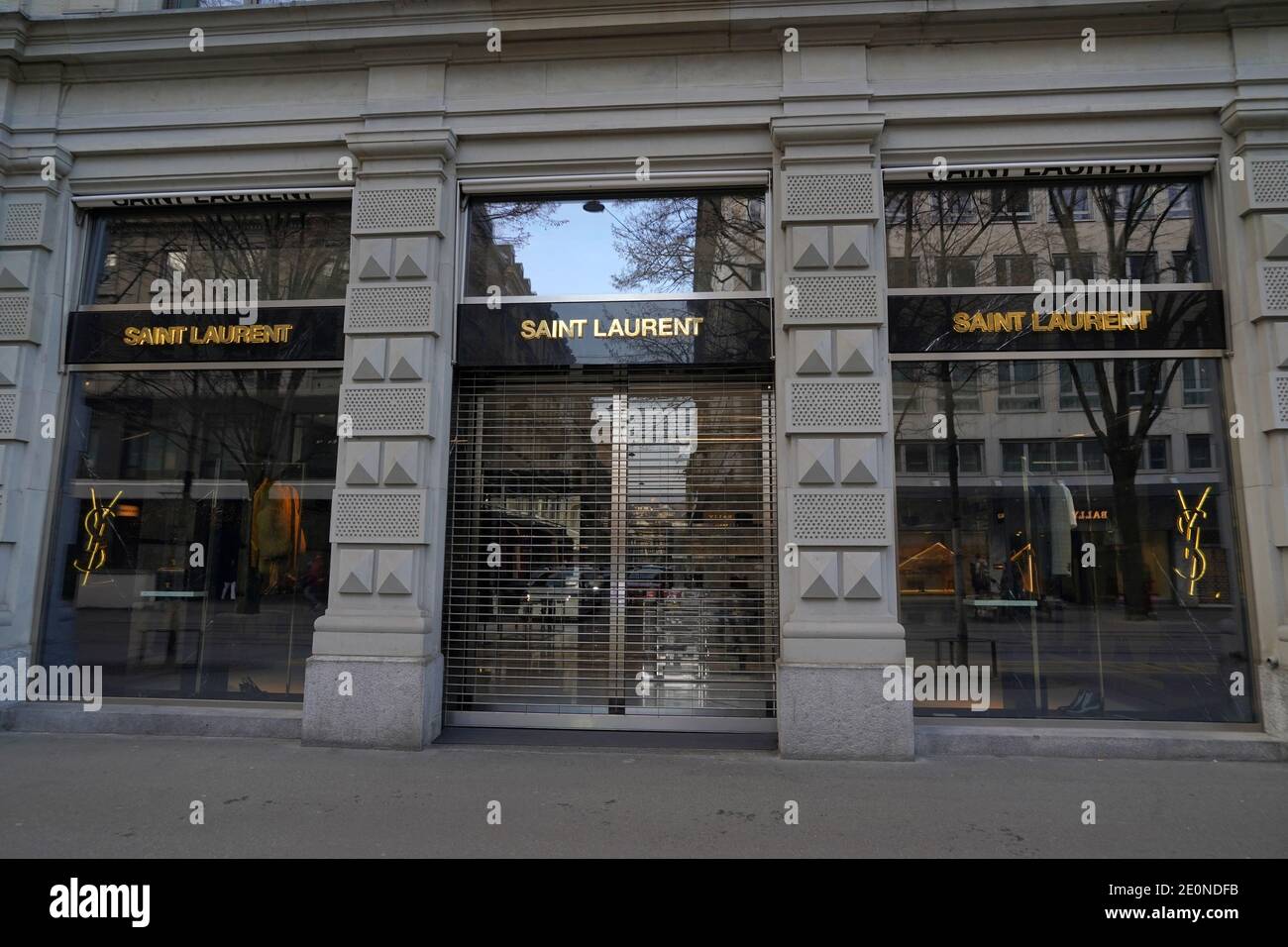 Facade of Yves Saint Laurent boutique, French luxury goods manufacturer, in downtown of Zurich in Switzerland. Stock Photo