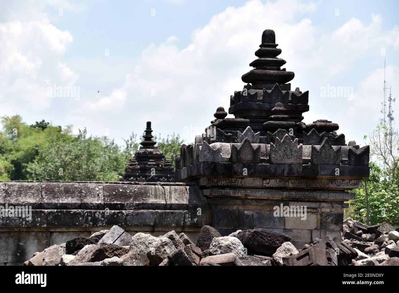 little stupa on wall corner in plaosan temple complex at Central Java, Indonesia Stock Photo