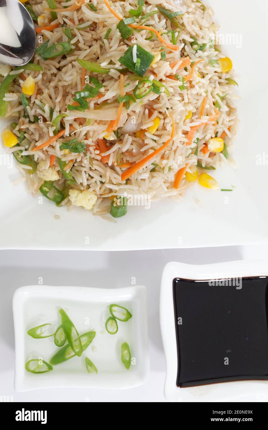 Chinese fried rice with soya sauce and vinegar Stock Photo Alamy