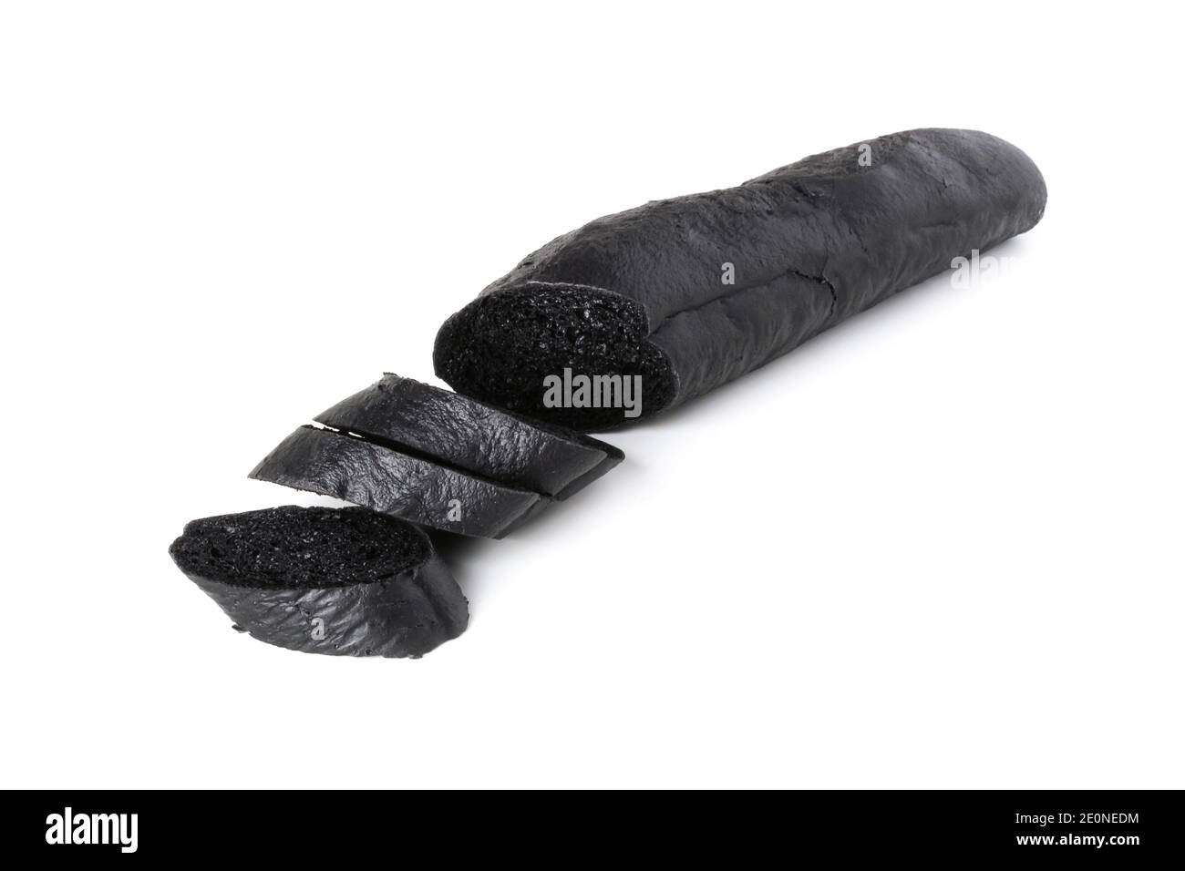 Sliced black baguette isolated on white background Stock Photo
