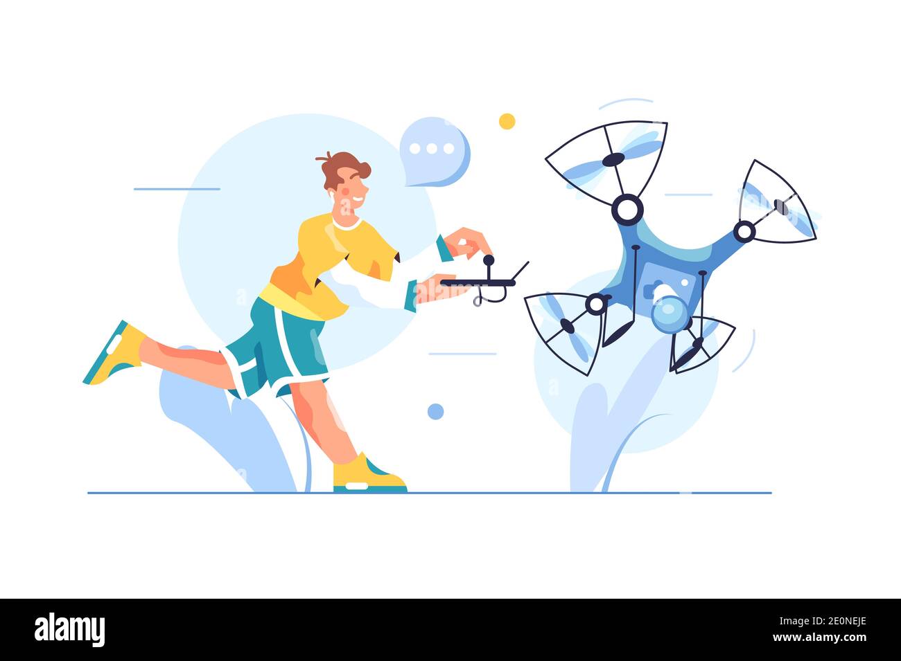 The guy is in control of a drone with a video camera Stock Vector