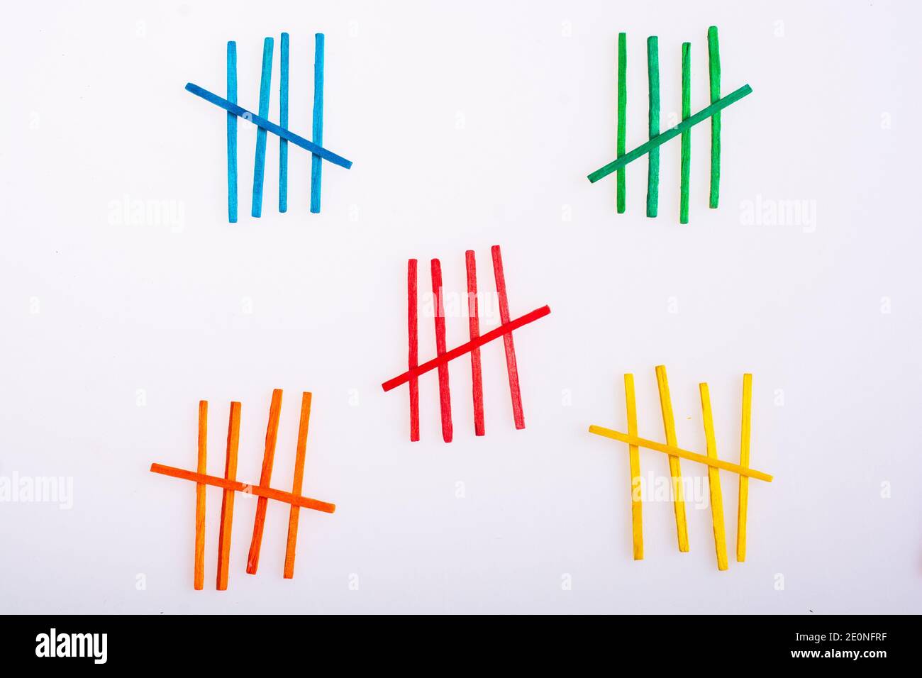 Colorful counting rods for kids to learn mathematics on white Stock