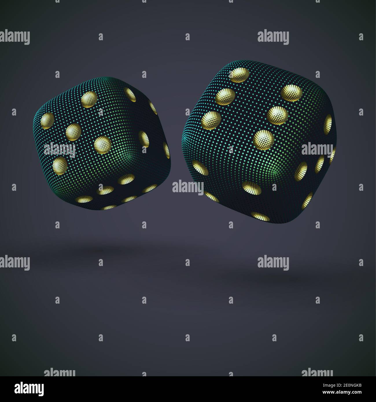 Digital 3D falling casino dices on gray background. Stock Vector