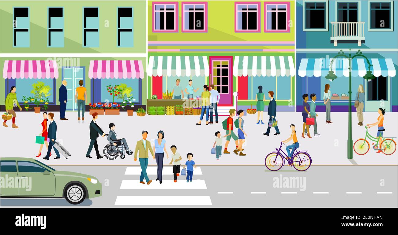 Shopping street in an old city Stock Vector