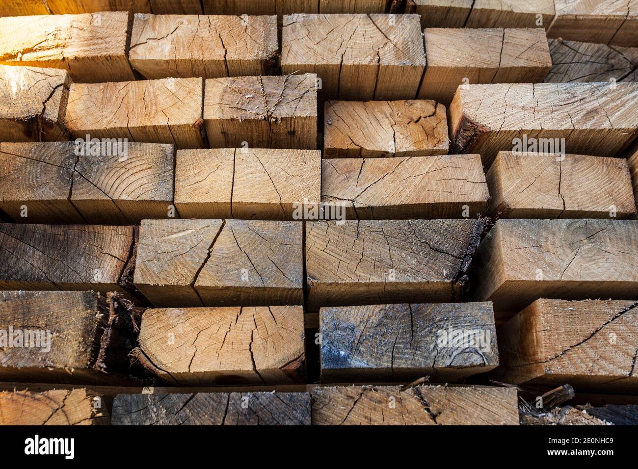 Wood timber stack chesnut. Closeup. Stock Photo