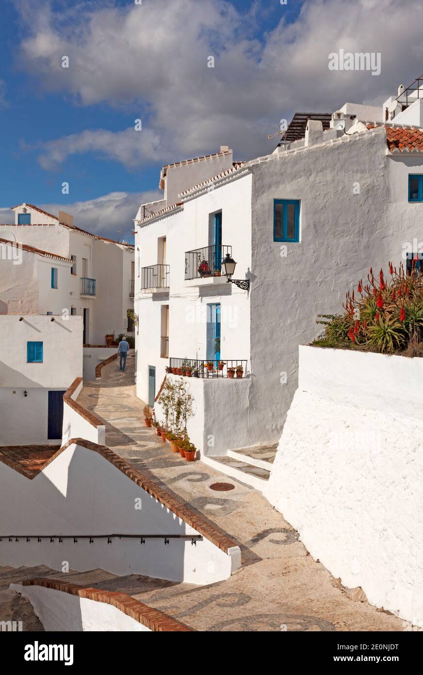 A street scene in the old part of the white village of Frigiliana,  Malaga Province, Andalucia, Spain Stock Photo