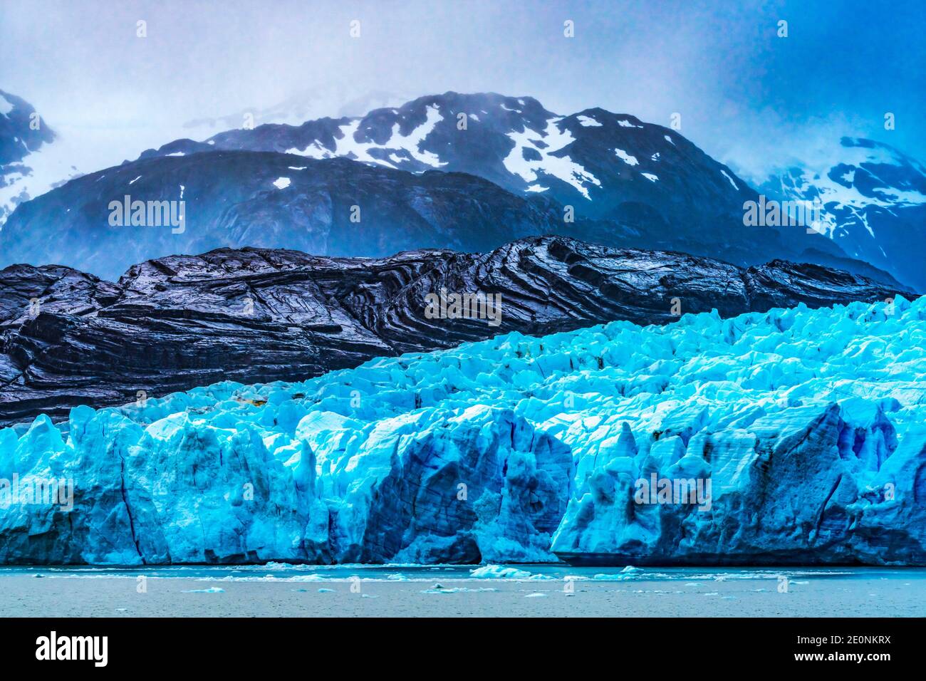 Blue Glacier Lake Southern Patagonian Ice Field Torres del Paine National Park Patagonia Chile. Stock Photo