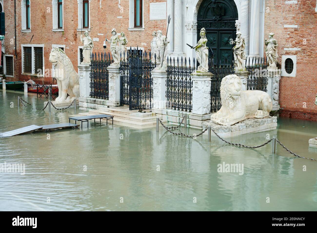 The entrance of Arsenale during high tide (Acqua Alta). Castello District. Venice. Italy. Stock Photo