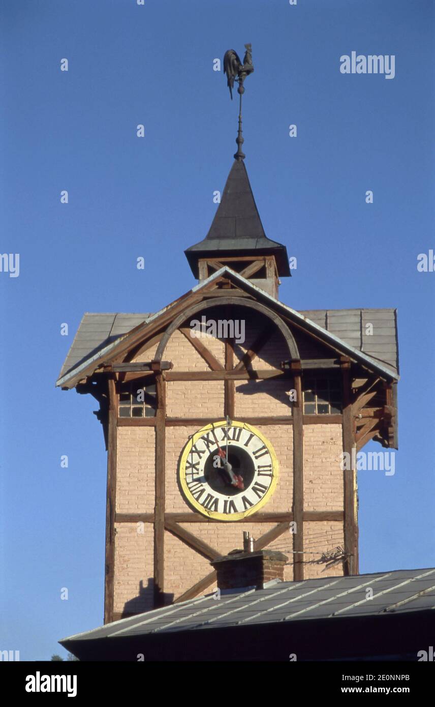 The clock tower in the old market in the town of Chertkov. Blue sky in background. Stock Photo