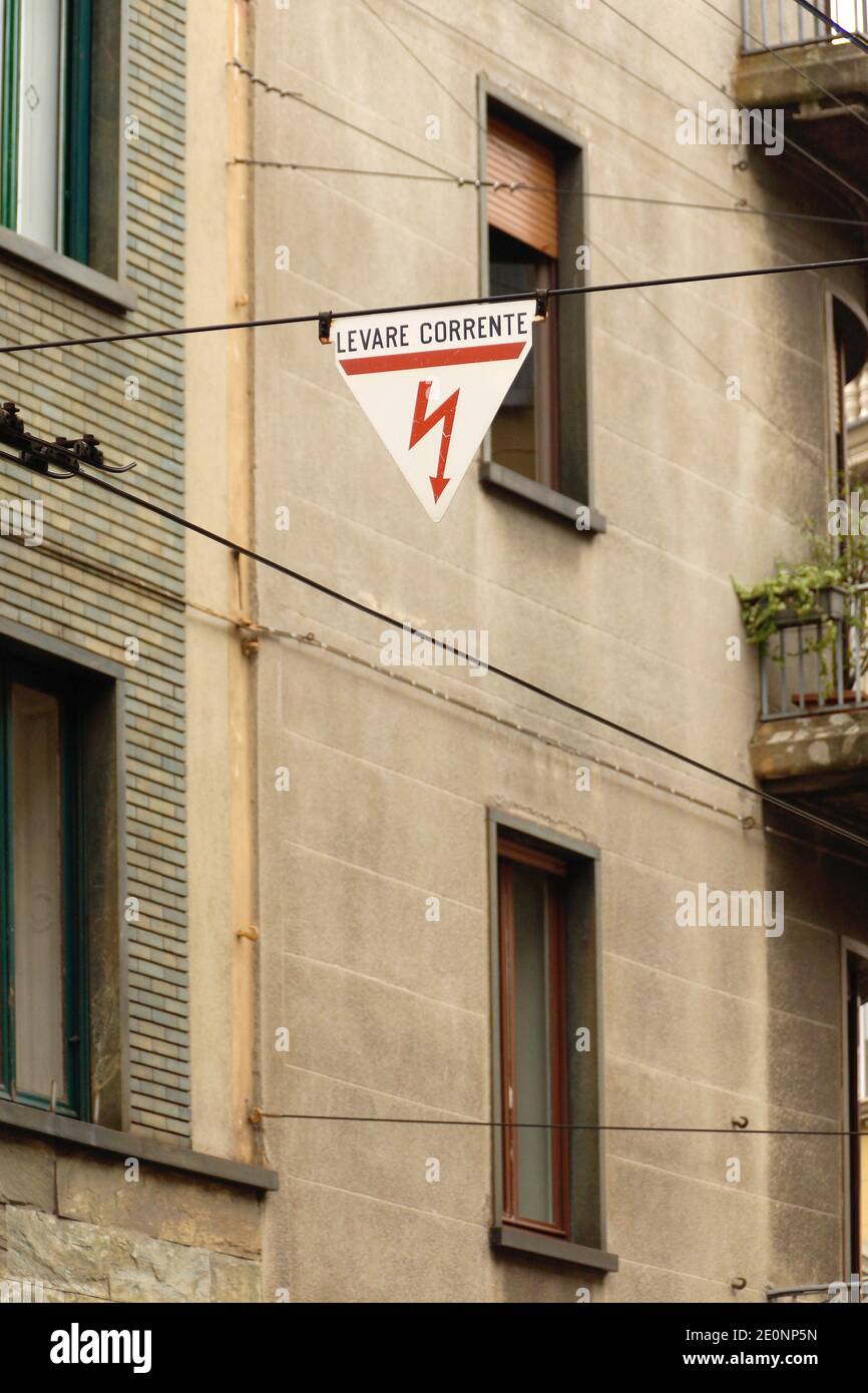 Milan (Italy). Detail of the electrical wiring for the city tram Stock
