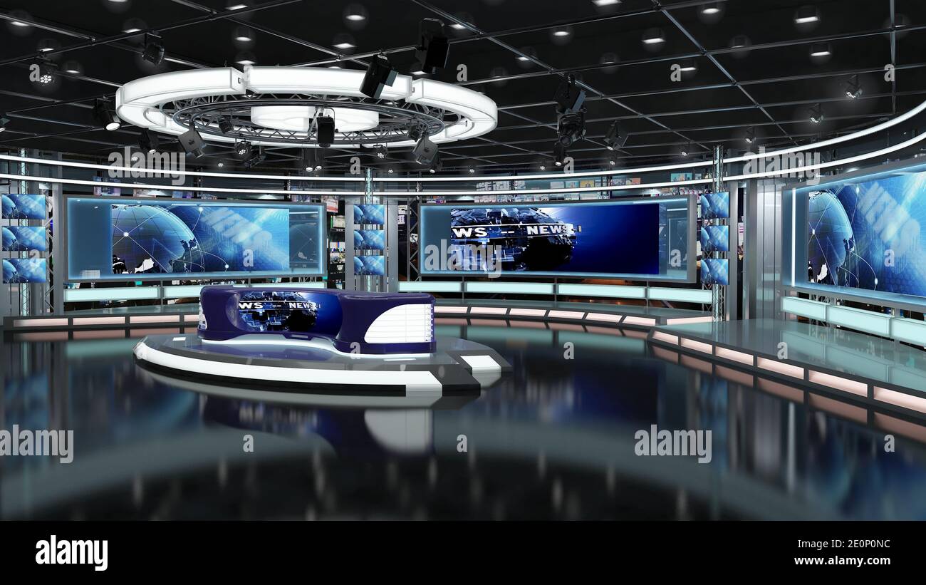 Virtual TV Studio News Set 1.2.8 Green screen background. 3d Rendering.  Virtual set studio for chroma footage. wherever you want it, With a simple  set Stock Photo - Alamy
