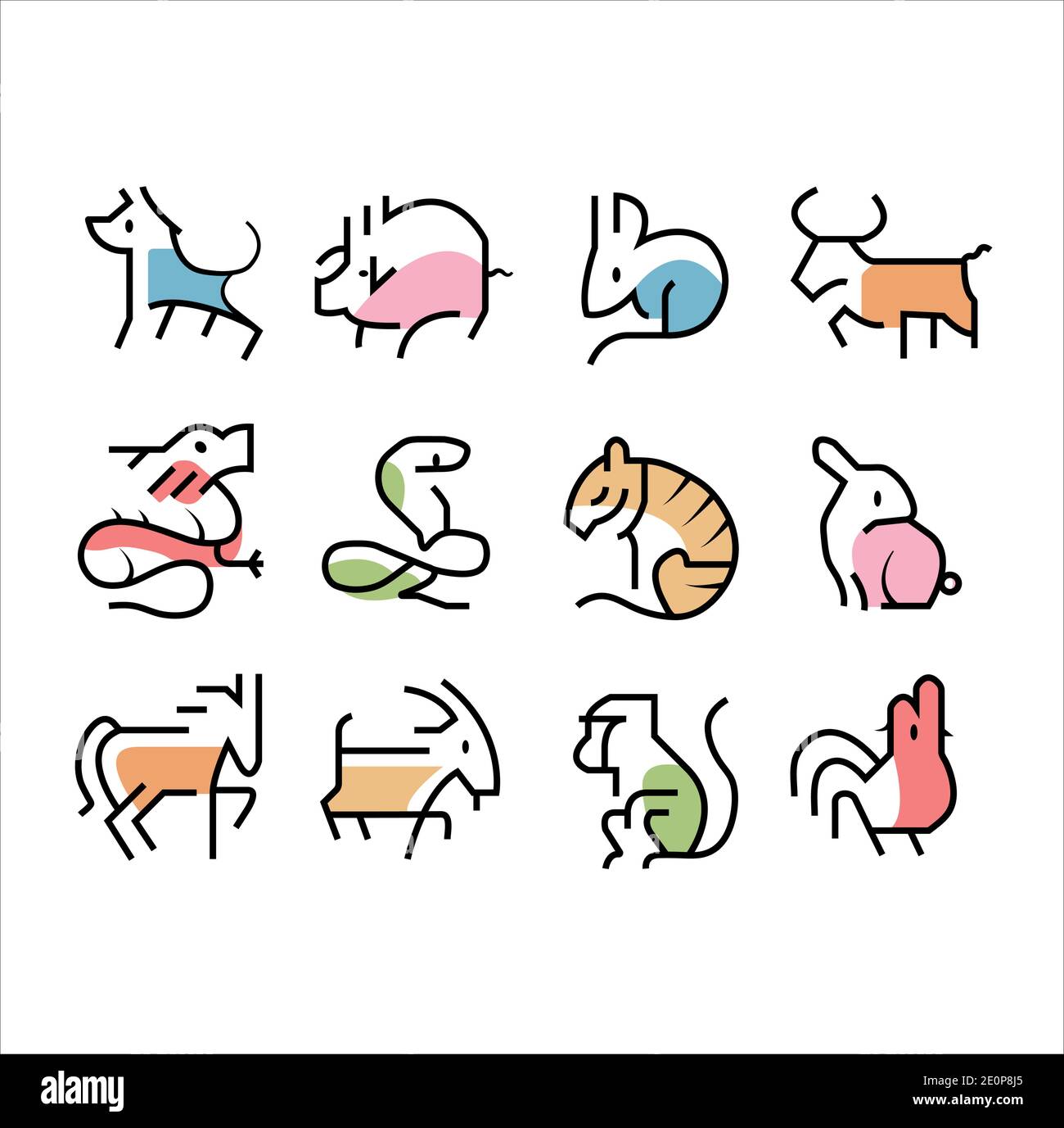 Happy chinese new year, vector chinese new year icons, chinese calendar  animals with color Stock Vector Image & Art - Alamy