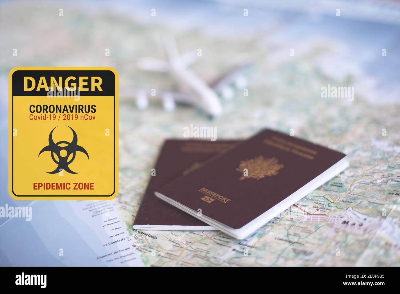 Tourism travel danger with Coronavirus, danger of travel concept risky travel due to coronavirus Stock Photo