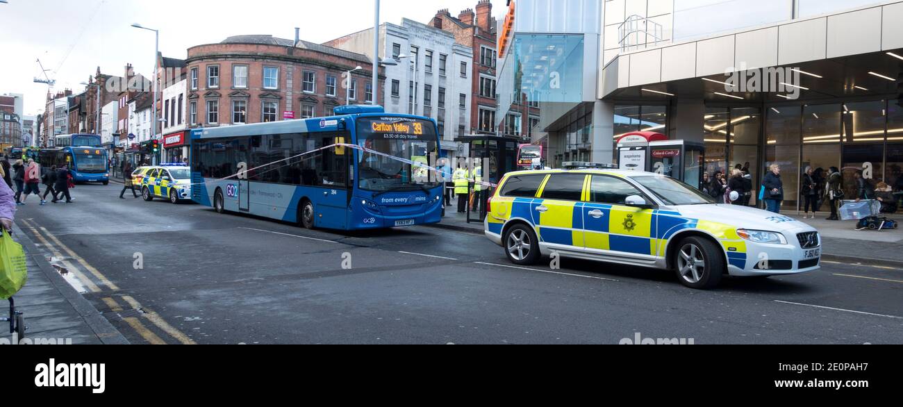 Police attending an incident in Nottingham city center Stock Photo