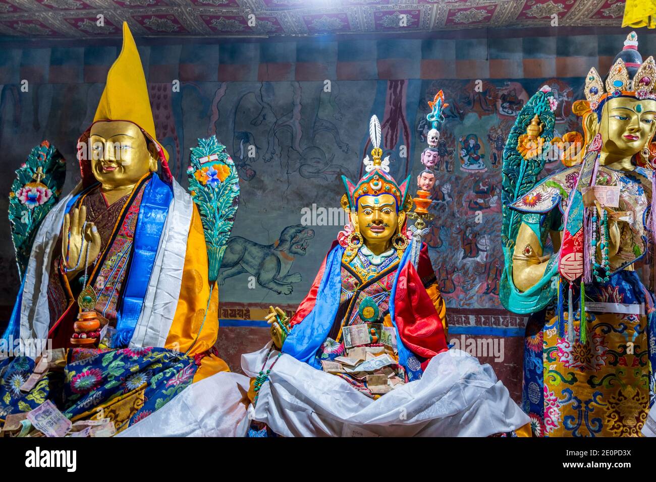 Statue of Buddhas in Thiksey Monastery in Leh-Ladakh,  Kashmir Stock Photo