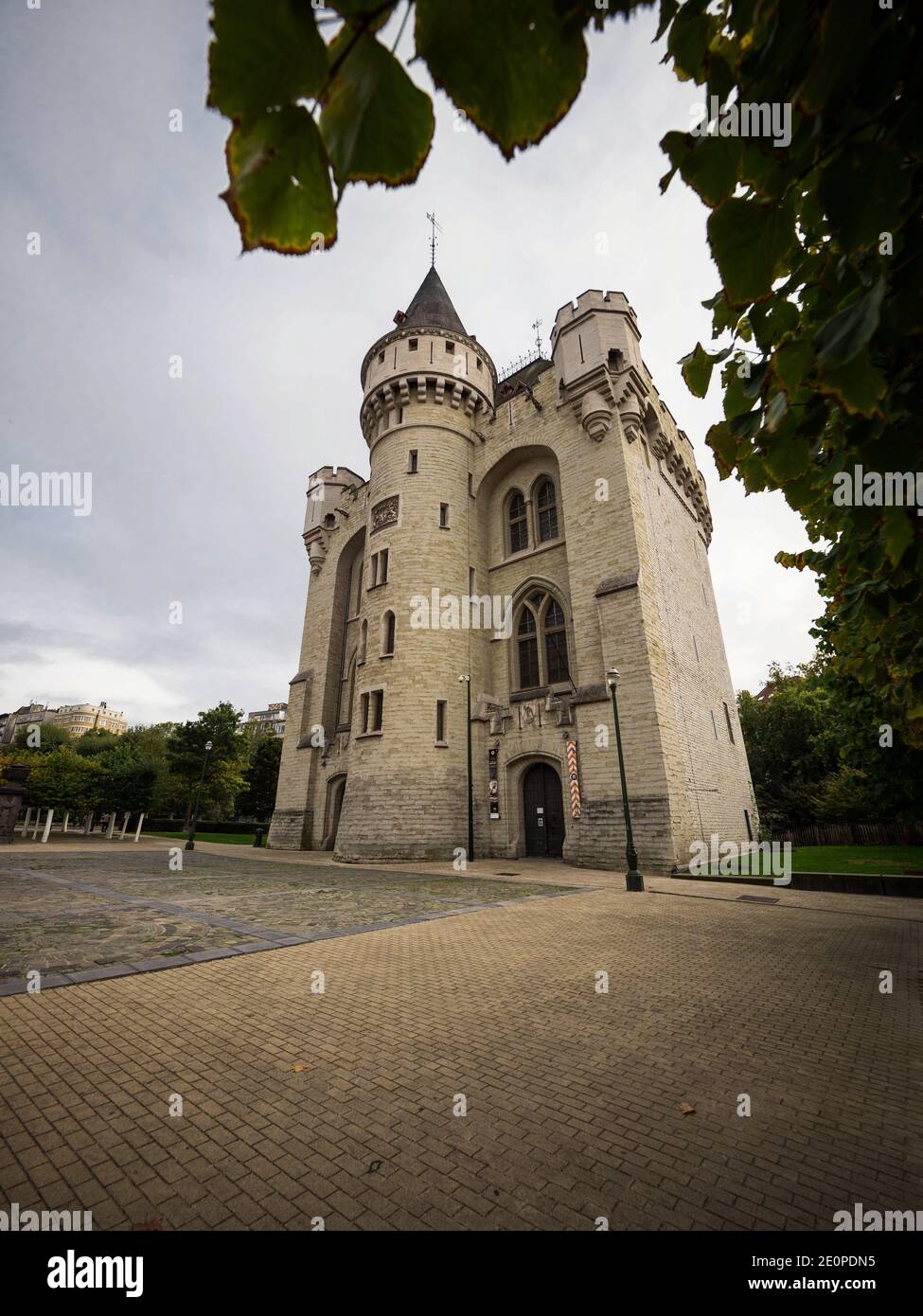 Panoramic view of medieval fortified city gate Halle Gate Porte de Hal  Hallepoort white urban stone castle tower Brussels Belgium Europe Stock  Photo - Alamy
