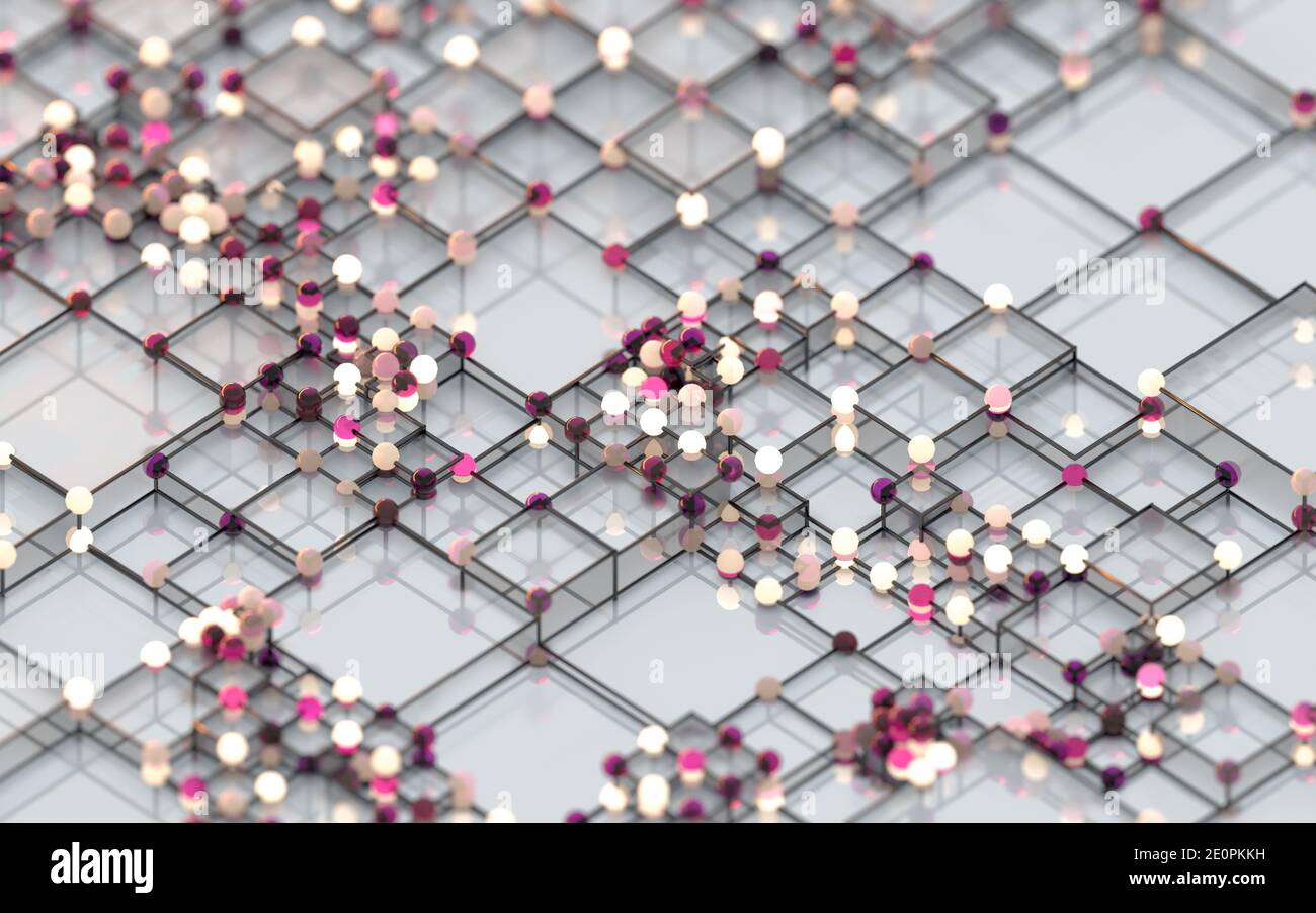 Biotechnology grid pattern with cube shape background, 3d rendering ...