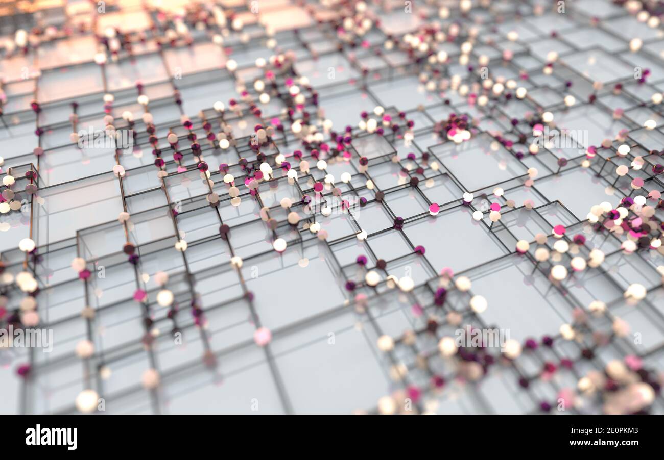Biotechnology grid pattern with cube shape background, 3d rendering ...