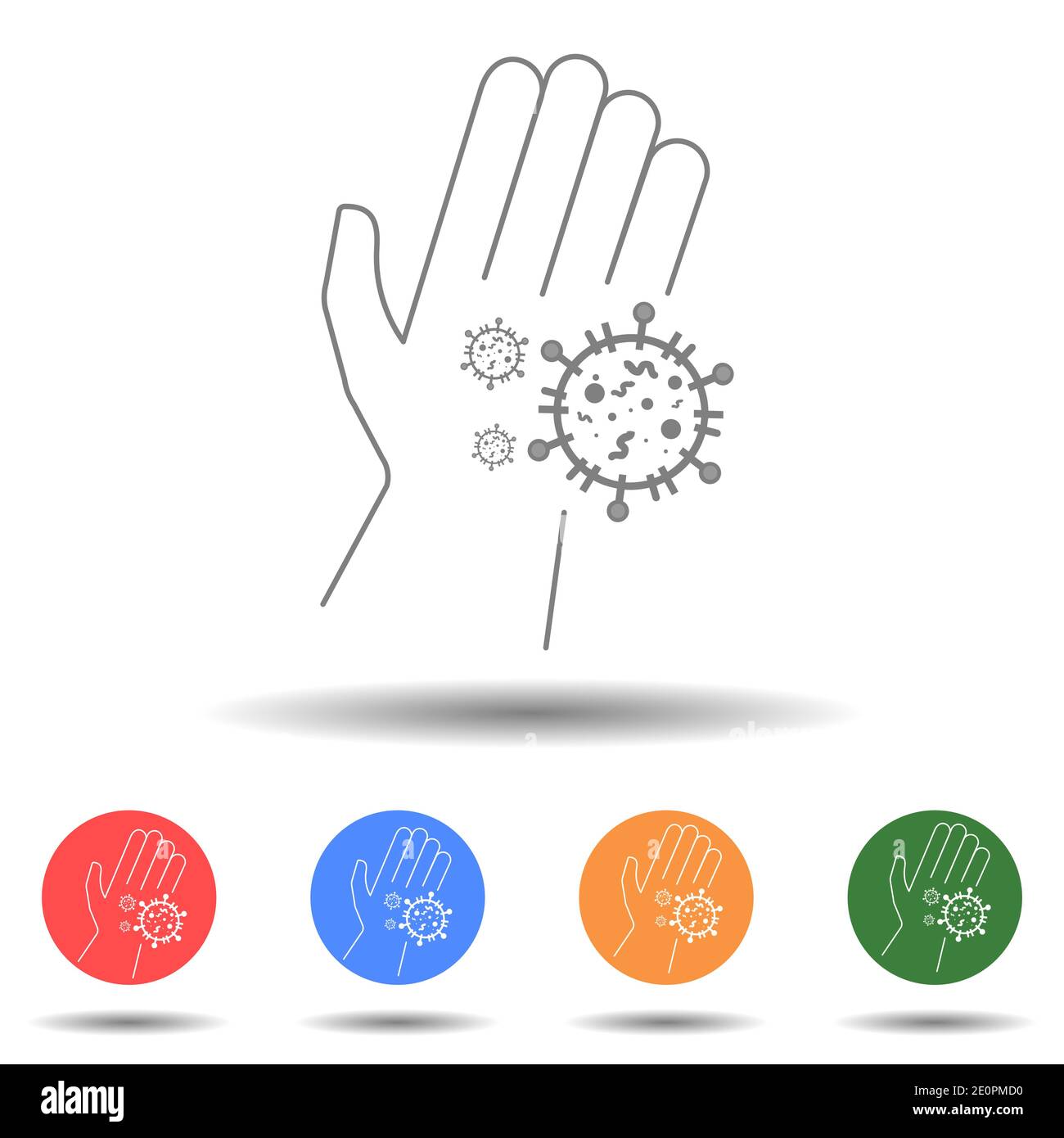 Coronavirus bacterial cells on human palm hand vector icon Stock Vector