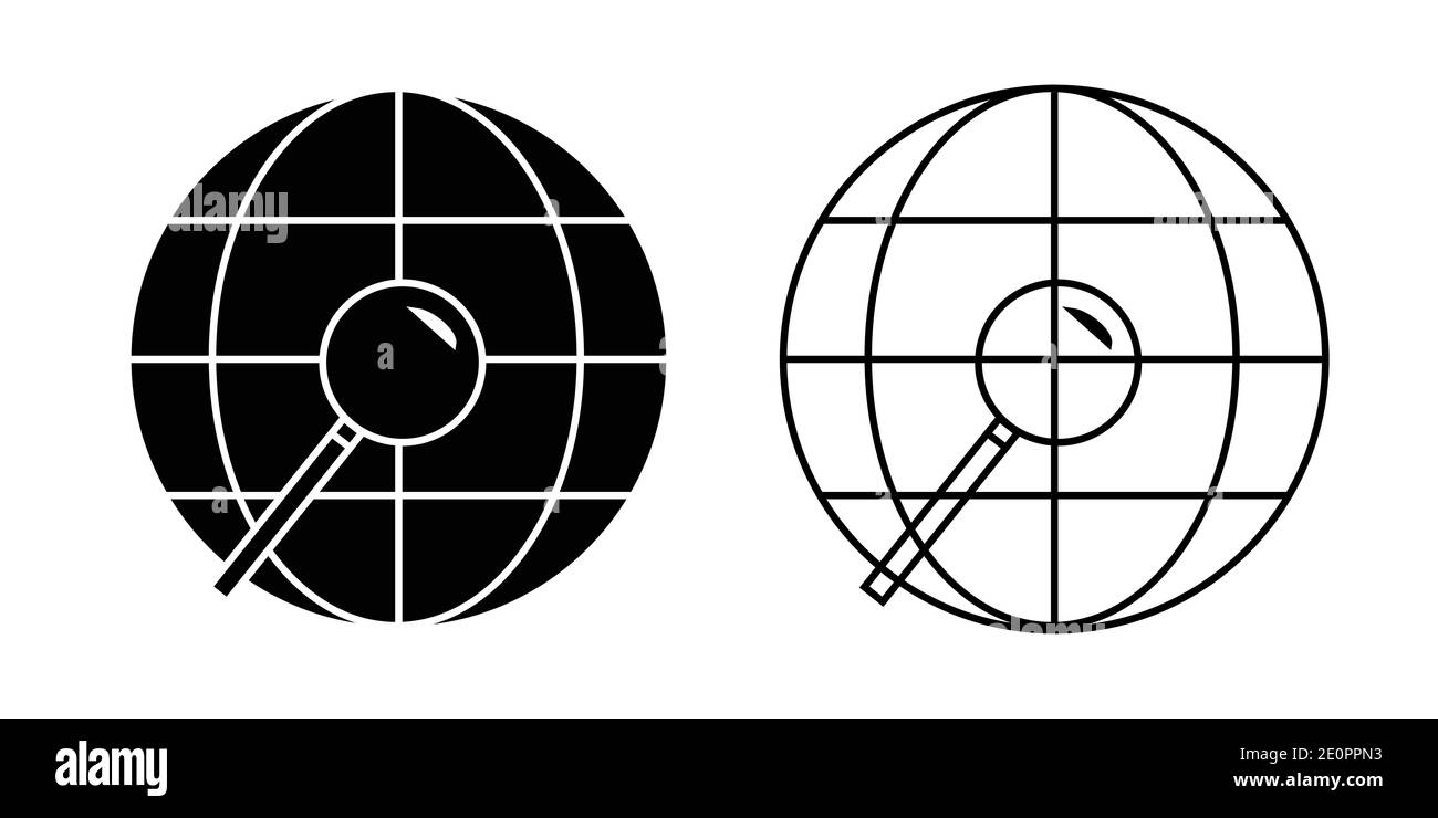 World globe with magnifying glass vector isolated illustration, black ...