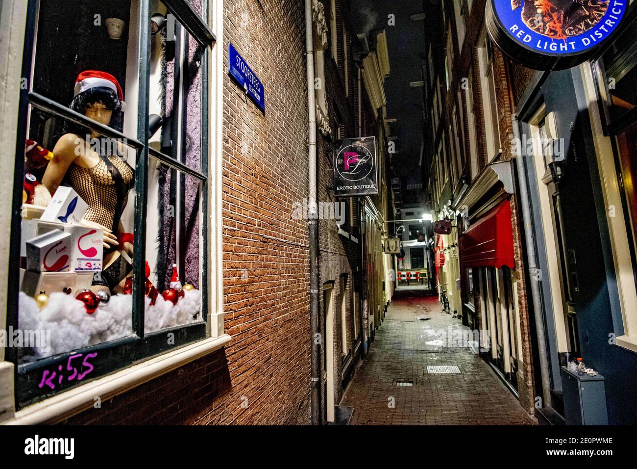 Amsterdam, Netherlands. 02nd Jan, 2021. Empty red light district in Amsterdam, the Netherlands, on January 01, during the Covid-19 lockdown. The streets are quiet due to the new corona rules and