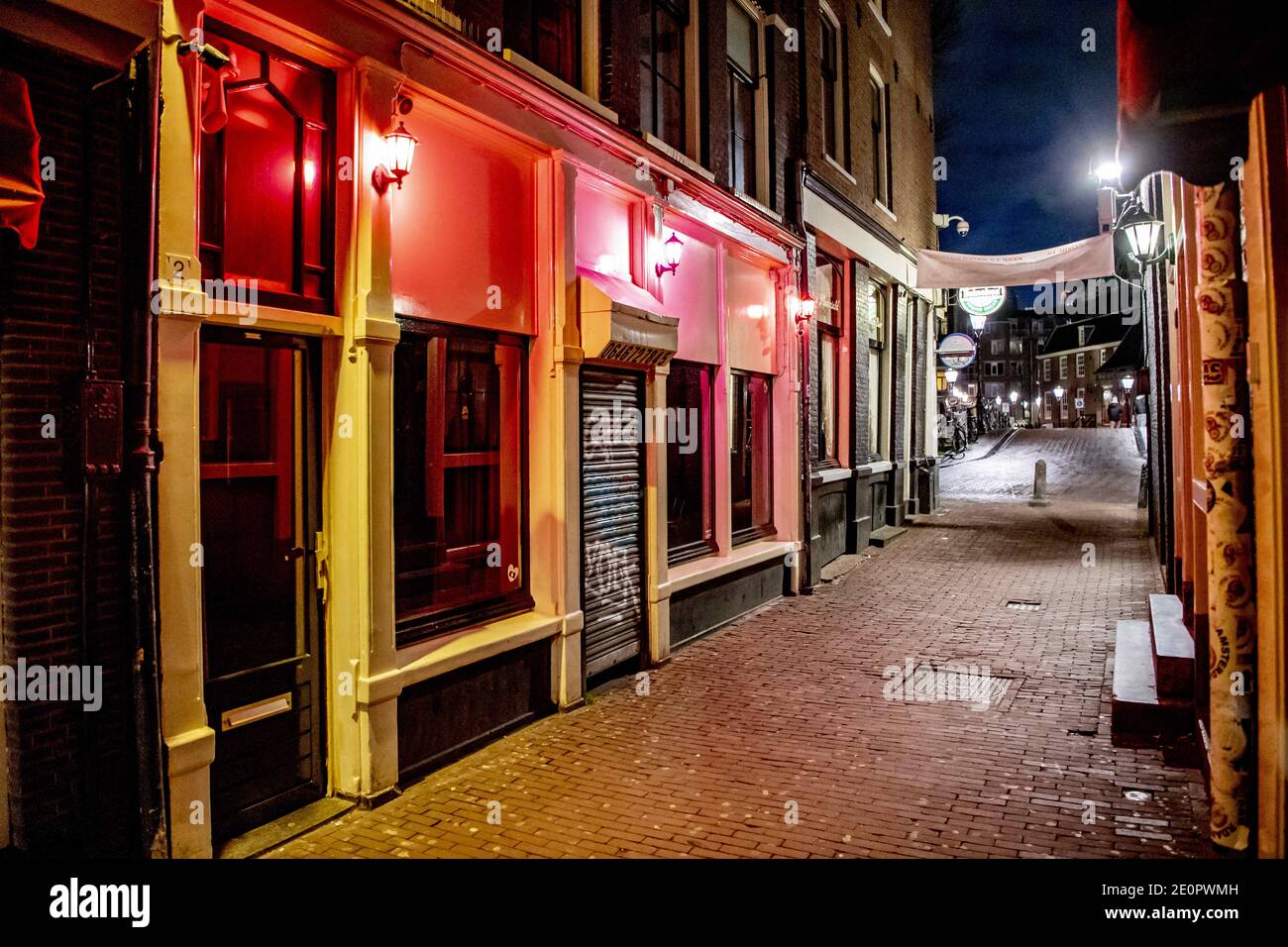 Amsterdam, Netherlands. 02nd Jan, 2021. Empty red light district in  Amsterdam, the Netherlands, on January 01, 2020, during the Covid-19  lockdown. The streets are quiet due to the new corona rules and