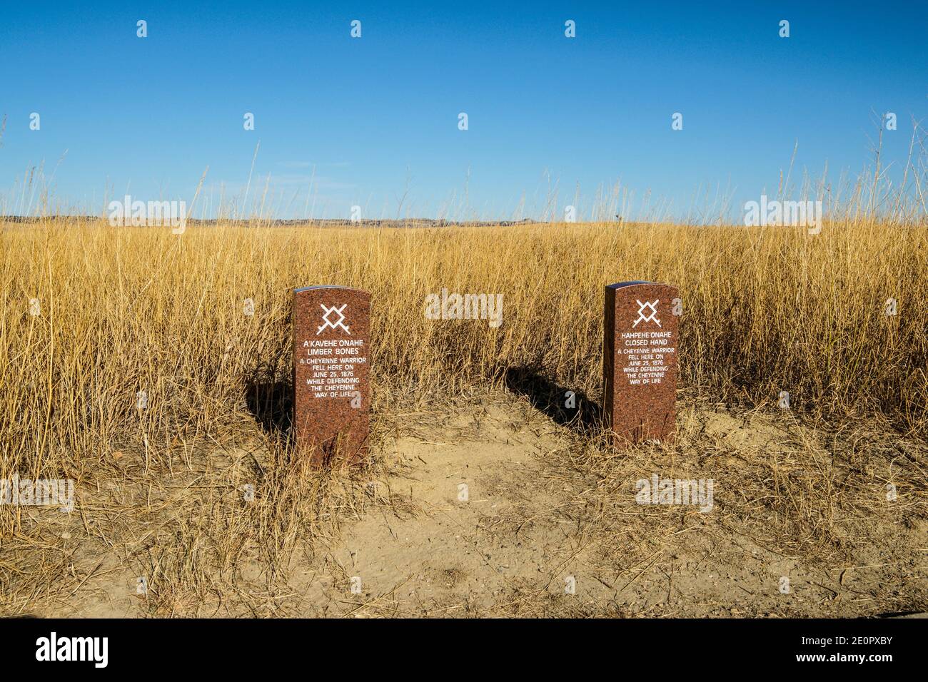 Cheyenne warrior headstones. Little Bighorn Battlefield National Monument. Crow Agency, Montana, U. S. A. , North America. Stock Photo