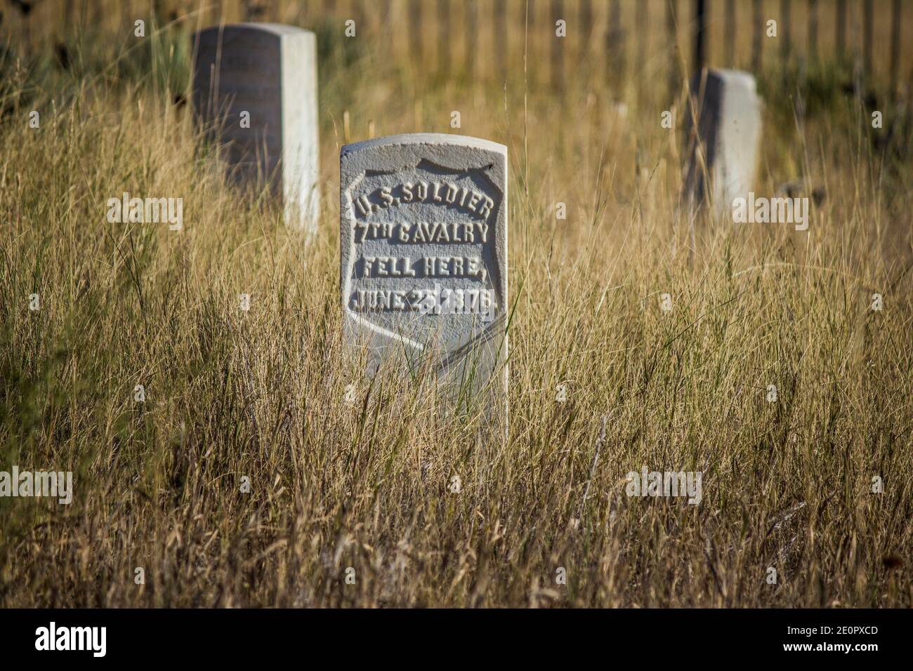 Headstones, Little Bighorn Battlefield National Monument. Crow Agency, Montana, U. S. A. , North America. Stock Photo
