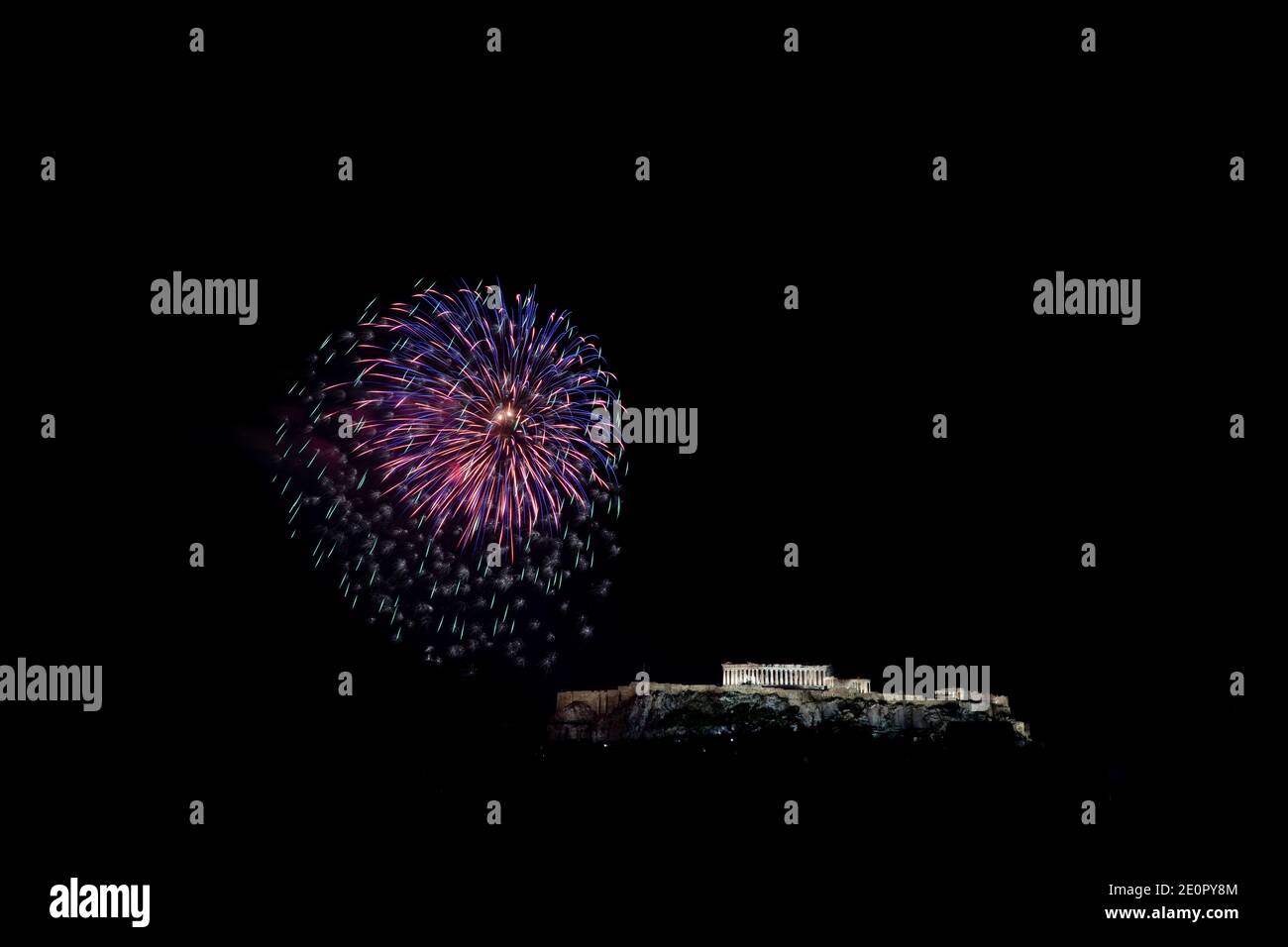 Fireworks over Acropolis during the New Years's Eve 2021 celebrations