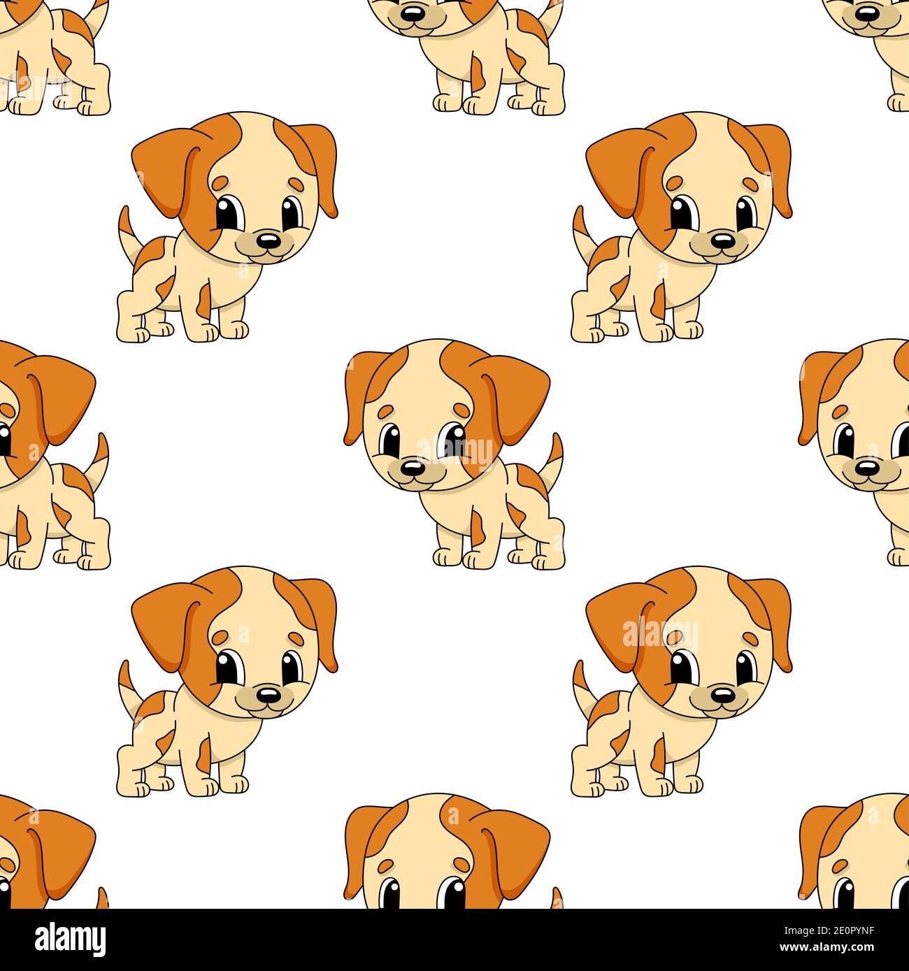 Colored seamless pattern with cute cartoon character. Simple flat ...