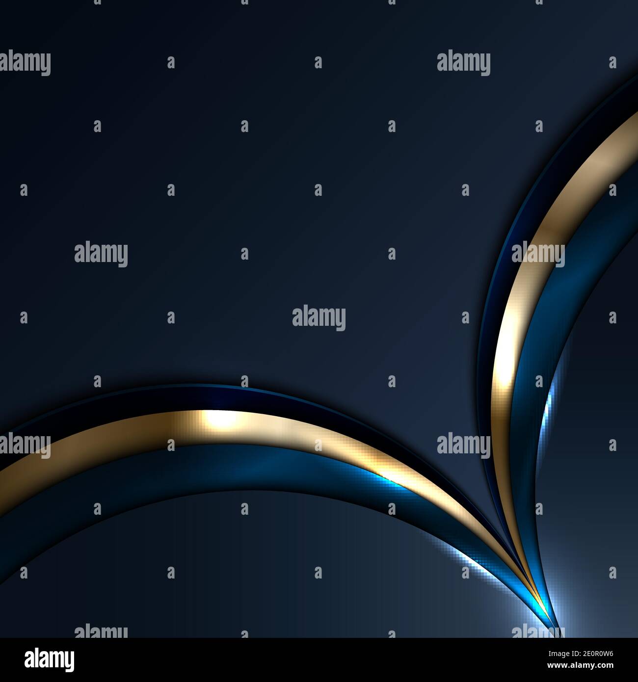 Abstract blue and gold circles overlapping layer with light and shadow on dark blue background. Luxury style. Vector illustration Stock Vector
